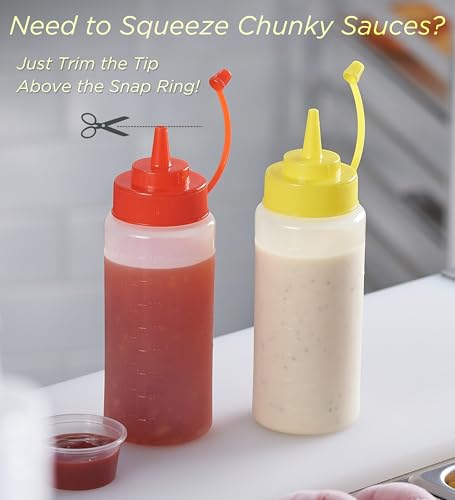 CURTA 6-Pack 8 oz Clear Condiment Squeeze Bottles, Single-Nozzle Caps