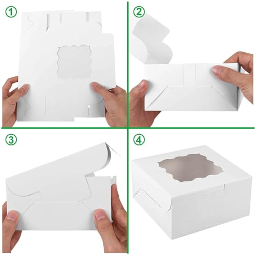 Cake Box 10x10x5 Inch, 24 Pack White Bakery Boxes with Clear Window