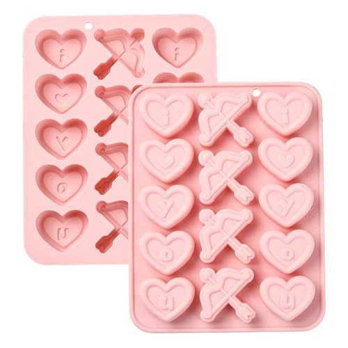 Airssory 2Pcs Heart-shaped Bow and Arrow Silicone Mold Heart Molds Pink 16x12.5x1.5cm Baking Candy Chocolate Fondant for Valentines Gift Party Decor - color: Bow and Arrow Molds