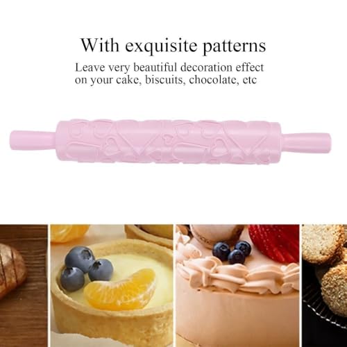 Embossed Fondant Rolling Pin,PP Plastic Pattern Roller with Dual Handles for Cookies,Pastry,Cake Decor,14.37 x 1.97 in(Big and Small Hearts) - size: Big and Small Hearts