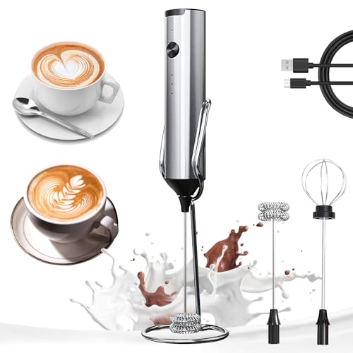 YARRAMATE Rechargeable Milk Frother, 3-Speed Electric Whisk, 2 Heads
