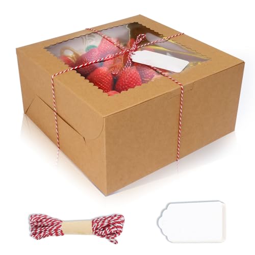 20Pcs 10 Inch Cake Boxes with Window, 10x10x5 In Brown Bakery Box - color: Brown, size: 10x10x5 Inch