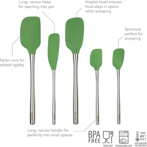 Tovolo Stainless Steel Handled Silicone Spatula Set of 5 Oyster Gray, Dishwasher Safe Kitchen Spatula Set for Cooking Baking, Non Toxic BPA Free Silicone Spatula set with Metal Steel Handle - color: Oyster Gray, style: Stainless Steel Handle