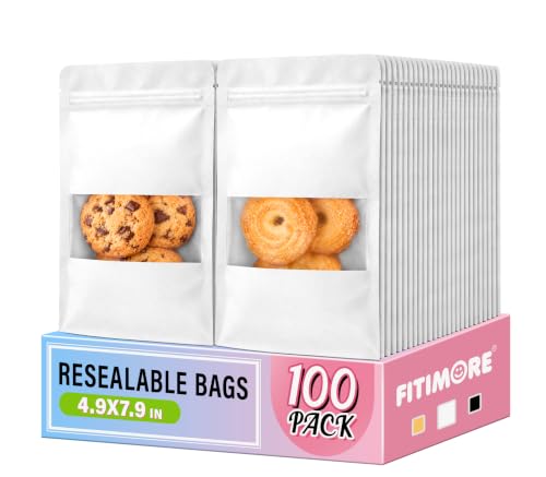 100 PCS Resealable Bags for Small Business, Trail Mix Bag|4.7x7.9in - color: White, size: 4.7x7.9in