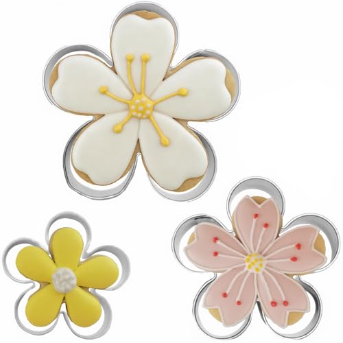 Comais Rose Petals Flower Cookie Cutters Set Stainless Steel 3Pcs Large