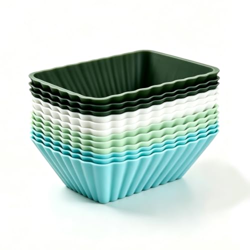 12 Pack Silicone Baking Cups, 4 Colors Rectangular Silicone Muffin Liners - color: Neutral Colors