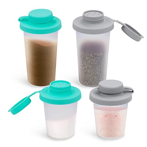 SOPHICO 3.2 & 4.5oz Salt and Pepper Shaker,With Moisture Proof silicone lid - color: Mint & Grey, Medium & Large