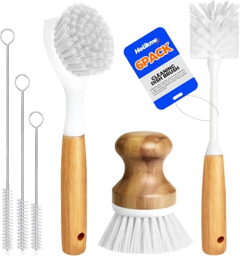 Holikme 6 Pack Dish Brush with Bottle Brush Scrub Brush Straw,Blanco - color: Blanco