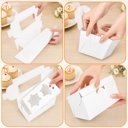 100 Pack 2 Count Cupcake Boxes, Portable Bakery Cake Carriers