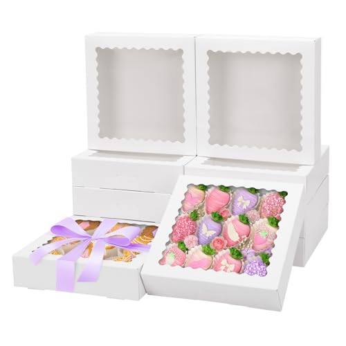 Moretoes 12pcs 8x8x2 Inches Treat Boxes, Cookie Boxes with Window