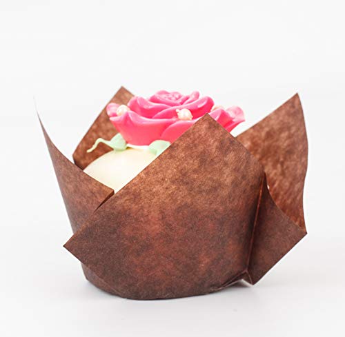 GOLDEN APPLE, 200 Pcs Tulip Cupcake Liner Baking Cup Muffin Tins Cups for Weddings, Birthdays, Baby Showers (Small, Brown) - color: Brown, size: Small
