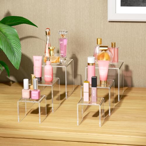 NIUBEE Acrylic Risers Display Stand 2 Set, Clear Display Risers Shelf,3x3x5 - size: (3,3,5)" x2Set