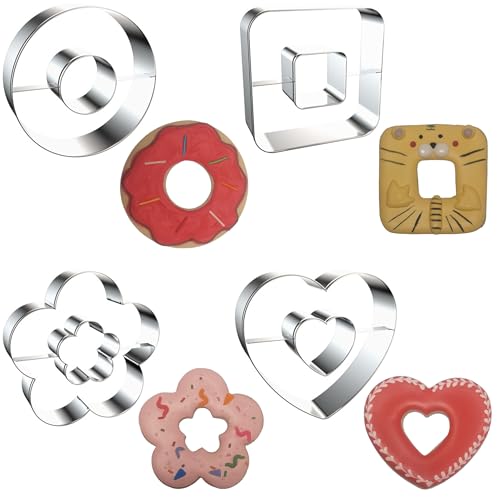 Linzer Cookie Cutters Set Stainless Steel 4Pcs（Round+Square+Heart+Flower）