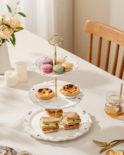 3 Tier Cupcake Stand, Ceramic Tiered Serving Stand - color: Wildflowers