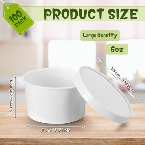 Fulmoon 6 oz 100 Pack Paper Containers with Lids Soup Bowl Cup, White - color: White, size: 6 oz