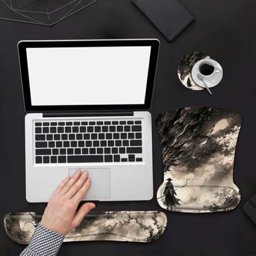 3-in-1 Ergonomic Memory Foam Keyboard Wrist Rest Pad Set, Sakura Dragon - color: 00016