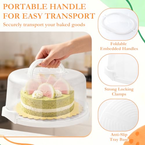 10 Inch Cake Carrier with Lid and Handle, Round Cake Transport Container with 10 Inch Cake Boards & Cupcake Serving Tray, Portable Pie Cake Holder with Cover for Wedding Party Picnics Camping