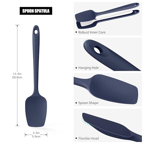 Doosu 600°F Heat Resistant Silicone Large Spoon, 11.4in, Navy Blue - color: Navy Blue, size: 11.4in (Spoon Spatula)