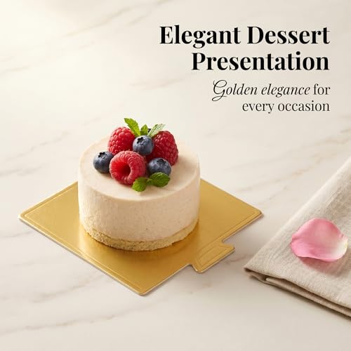 400 PCS Mini Square Cake Boards, 3.5x3.3 Inch Golden Mousse Cake Board Cupcake Paper Plates Dessert Display for Mousse, Cupcakes, Bread, Sweets