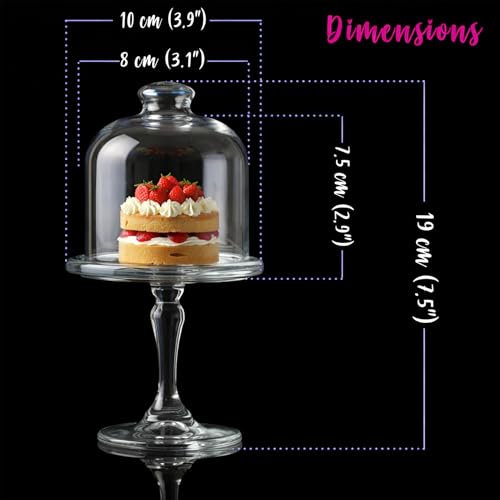 Mini Glass Cake Stand with Dome Lid – Small Pedestal Dessert Stand with Cover, Clear Glass Cupcake & Cookie Display (7x3x3 inches)