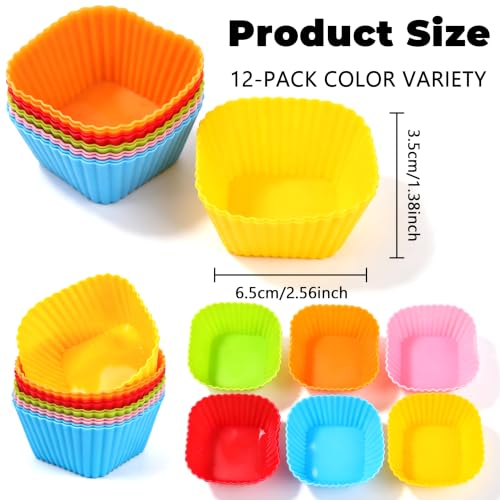 12 Pack Silicone Baking Cups Reusable Muffin Liners Non-Stick Cup Cake Molds Set Cupcake Liner Standard Size Silicone Cupcake Holder Silicon Cups for Baking