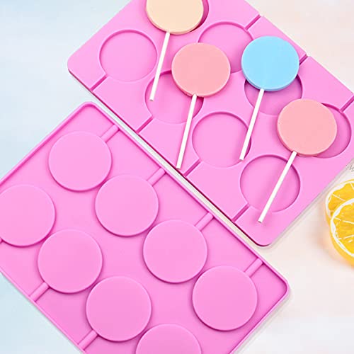 8-Capacity Large Silicone Lollipop Molds, Chocolate Hard Candy Mold with 60pcs Sucker Sticks, Candy Treat Bags, Gold Ties. Great for Sucker, Hard Candy, Lollipop, Cake pop (Large Round) - style: Large Round