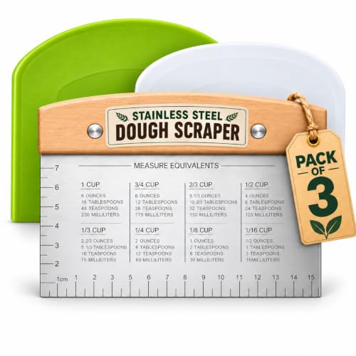 BOORIKA Dough Scraper & Bench Scraper Kitchen – Stainless Steel Sourdough Tools – Dough Cutter for Sourdough Bread, Pizza, and Flat Top Griddles – Chef Approved (Light) - color: Light