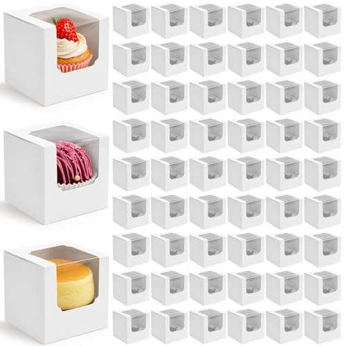 VGOODALL 60PCS Cupcake Boxes, 3.5 Inches Individual Cupcake Containers with Window and Insert for Muffins Cocoa Bombs Packaging Togo Boxes for Birthday Baby Shower Wedding Party Favors