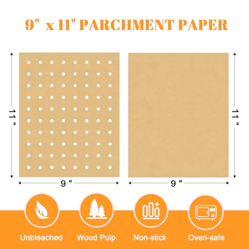Golden Associate 9 x11 inch Parchment Paper Liners Disposable 170 Pcs, Perforated&Unperforated Sheets Combo, 85-Pcs Each, Accessories for Cuisinart, Emeril, Ninja, Breville, Instant Pot, Gowise - size: 9''x11'' 170 Pcs