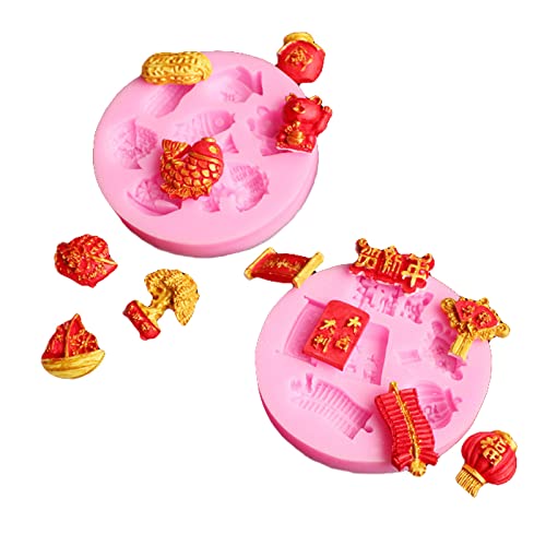 Cestony 2Pcs Chinese New Year series Silicone Molds for DIY Cake Fondant Biscuit Cookies Soap Sugar Pudding Chocolate Hard Candies Dessert Decor