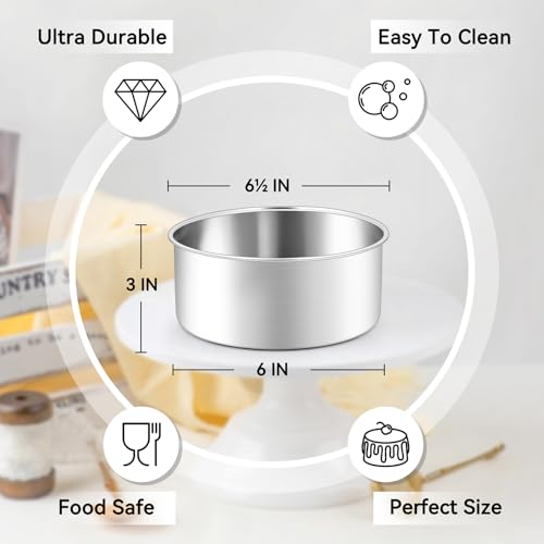 6 Inch Cake Pans Set of 2, Baking Pan Round Cake Tins, 3" Deep - size: 6x3 Inch