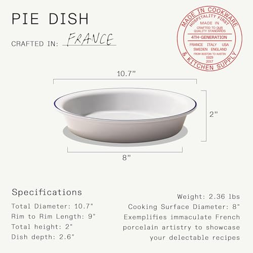 Made In Cookware - 9" Pie Dish - Navy Rim - Handcrafted Porcelain - Professional Bakeware - Crafted in France