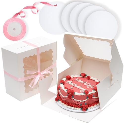 Bakepacker 10"x10"x5" White Cake Boxes with Window, 36pcs - color: White, 10"x10"x5", 18Pcs