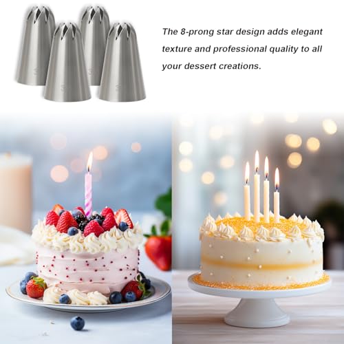 Closed Star Piping Tip #336 – 4Pcs Large Stainless Steel Pastry Tube Nozzle Tips for Cake Decorating, Frosting, Cream, Icing, Cupcakes, Swirls, Roses, Snow Tops, Cookies & Baking