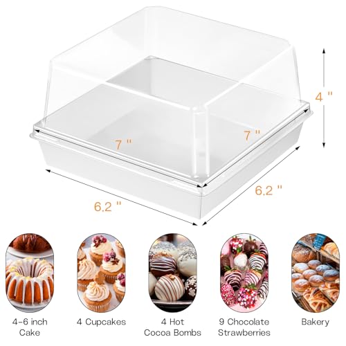 ZORRITA Paper Cake Boxes with Clear Lids, 7" x 7" x 4", 20 Pack, White - color: White
