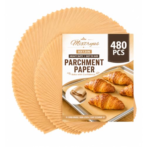 Parchment Paper Sheets 480 PCS, 9 x 13 in Pre Cut Non Stick Unbleached Quarter Parchment Paper for Baking, Sheet Pan Liners, Baking Paper Sheets, Oven and Air Fryer Use