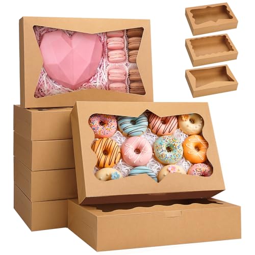TOMNK 7pcs Cookie Boxes with 3 Style Window,12x8x2.5 In Brown Bakery Boxes - color: Brown