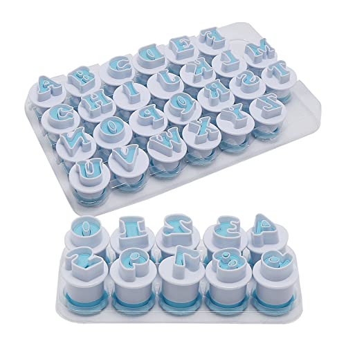 26PCS/Set Cookie Stamp Impress Cookie Cutters Alphabet Letter Cake Biscuit Mold Letter Shape DIY Cookie Biscuit Alphabet Cake Tool Embosser Cutter (Upper Case Shape with Number) - size: Style 2