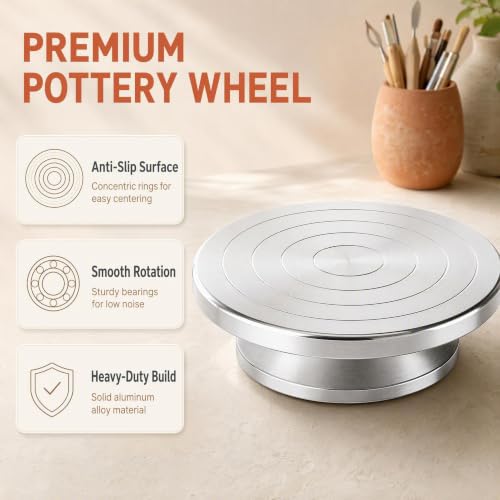 Feqsky 5.9 Inch Pottery Turntable, Double Sided Aluminum Banding Wheel