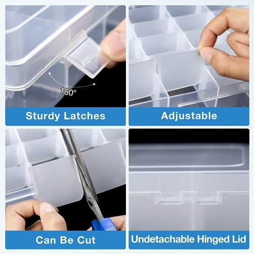 Bead Plastic Storage Organizer Box 2 Pack 36 Grids Adjustable Dividers - color: Clear-36 Grids*2