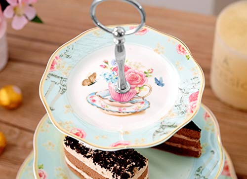 Jusalpha Light Blue 3-tier Ceramic Cake Stand- Cupcake Stand