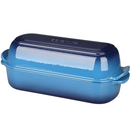 EDGING CASTING Enameled Cast Iron Loaf Pan with Lid, Bread pan, Dutch Oven Bread pan for Homemade Sourdough Bread Baking, 12.5x5.5 inch, 5qt, Lake Blue - color: Lake Blue