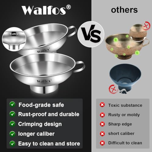 Walfos 2 Pack (4in & 5.5in) Stainless Steel Wide-Mouth Funnel with Handle for Wide and Regular Mason Jars Canning Jars, Wide-Mouth Funnels for Kitchen Use,Transferring Liquid and Dry Ingredients - color: 2pcs 5.5in+4in Stainless Steel