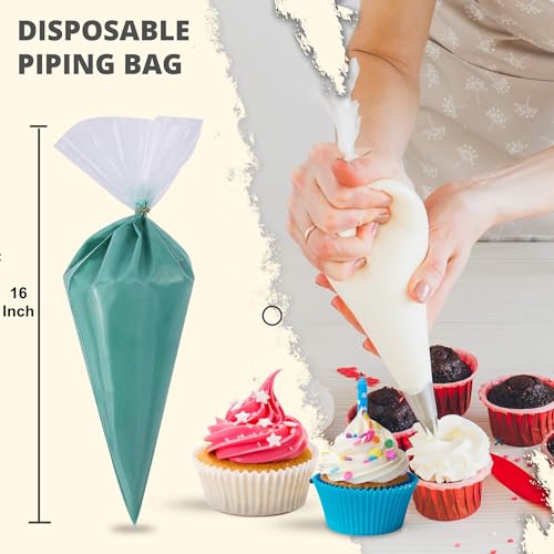 Riccle Disposable Piping Bags 16 Inch - 100 Textured Anti Burst Pastry Bags - Icing Piping Bags for Frosting - Ideal for Cakes and Cookies Decoration - size: 16 Inch