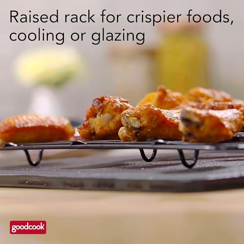 GoodCook 15” x 10.5” Nonstick Carbon Steel Baking Pan & Raised Wire Rack – Pizza Crisper,Crispy Bacon,Multipurpose Cooking Sheet Pan,Cooling Rack,Kitchen Cookware Set,Dishwasher Safe,(Pack of 12) - size: 15" x 10.5" x 1" (Pack of 12)