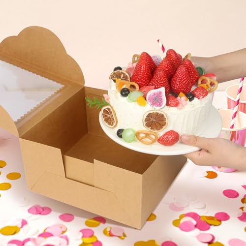 20Pcs 10 Inch Cake Boxes with Window, 10x10x5 In Brown Bakery Box - color: Brown, size: 10x10x5 Inch