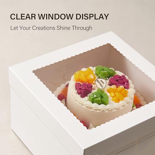 Kootek 4 Pack Cake Boxes 12 inch, 12x12x8 Tall Cake Box with Clear Window - size: 12x12x8 in