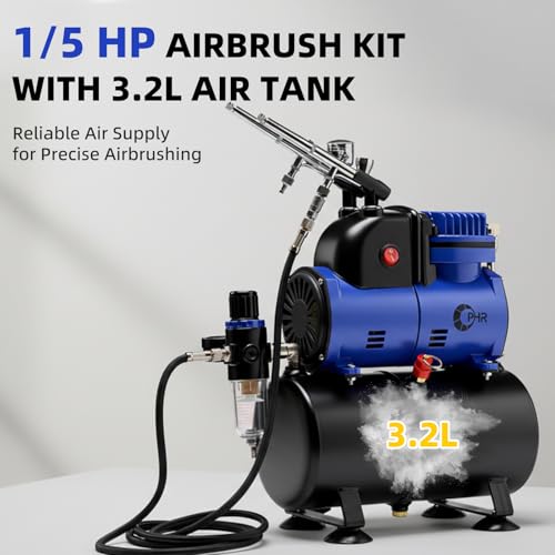 OPHIR 1/5HP Airbrush Compressor Kit with 3 Airbrushes, 3.2L Air Tank