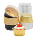 50 Pack 5oz Mini Cake Pans with Lids, Black Gold and Gold - color: Black Gold and Gold, size: Round