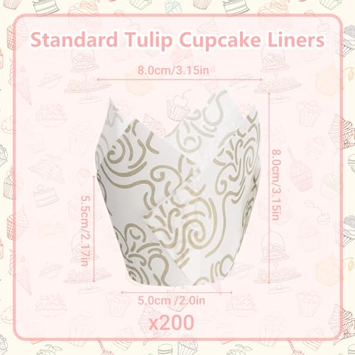 200 Pcs White Tulip Cupcake Liners for Baking, White Wavy Line - color: White Wavy Line